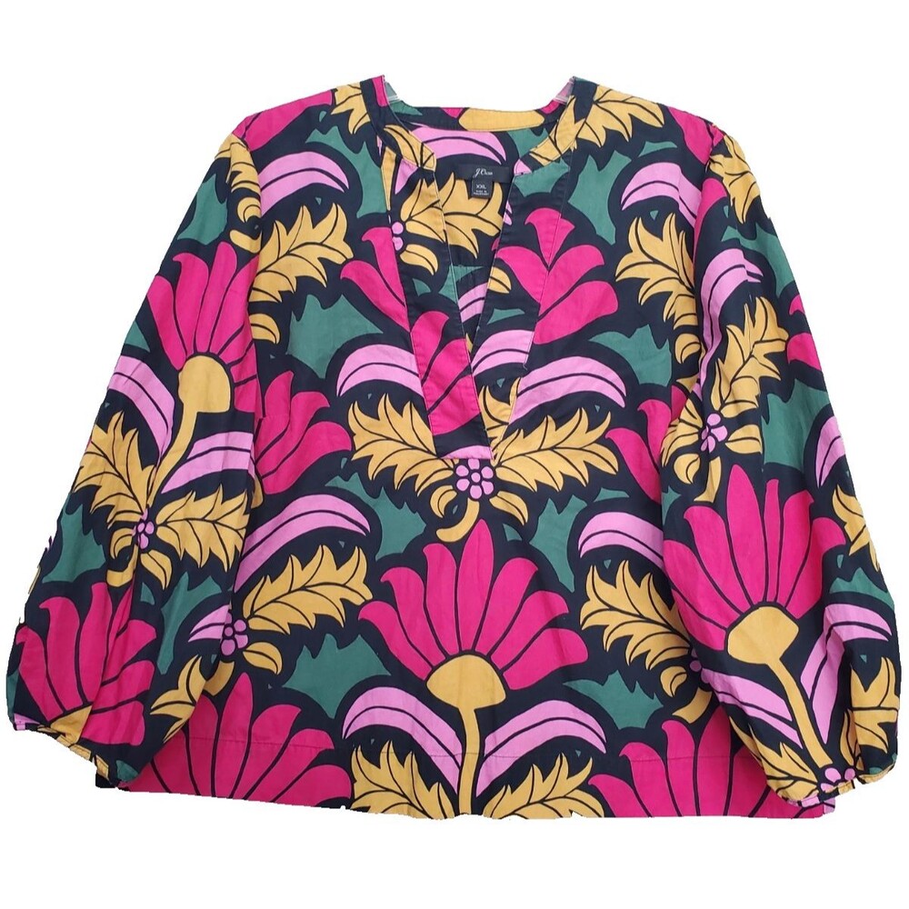 J.CREW Open V-Neck Cotton Poplin Top in Ratti Grandi Fiori Size XXL